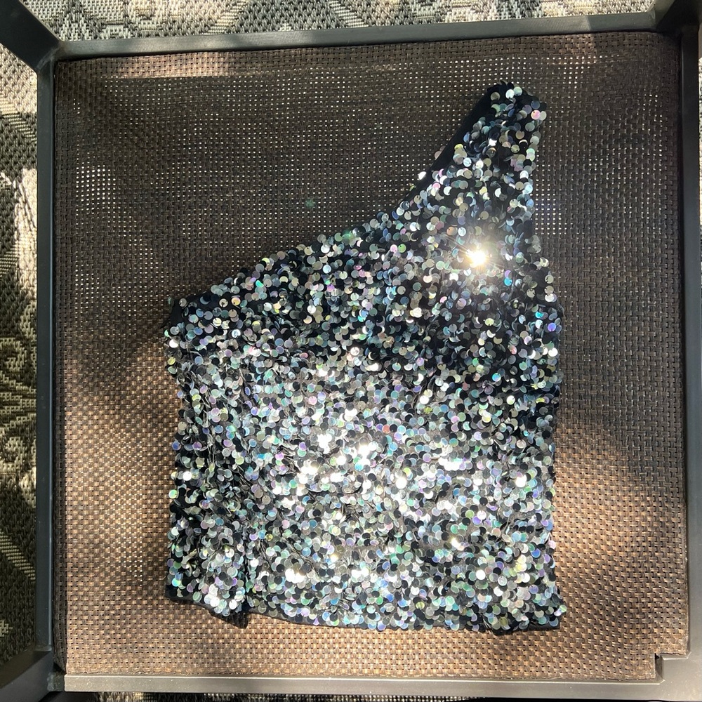 One shoulder sequin top